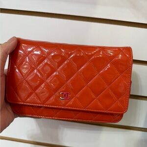 CHANEL Vibrant Orange Quilted Clutch